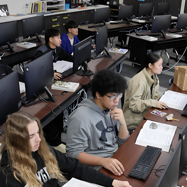  Students work in a design class